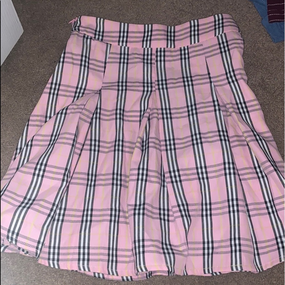 Pink plaid skirt